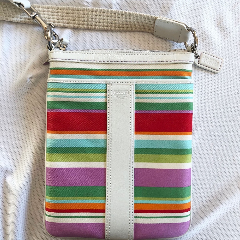 Coach Striped Fabric and Leather Crossbody Purse